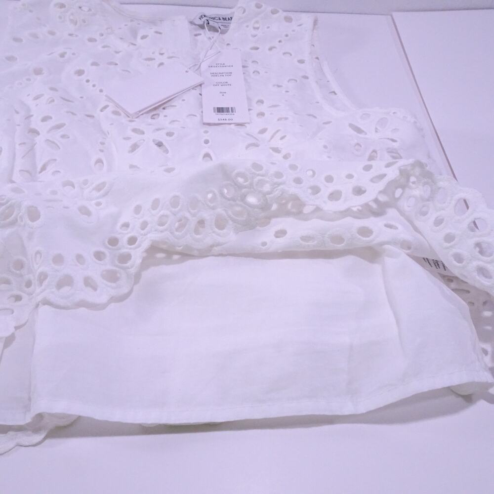 Veronica Beard  Adelyn Eyelet Sleeveless Top Sz 0 NWT 348 White IRRG - Picture 15 of 16